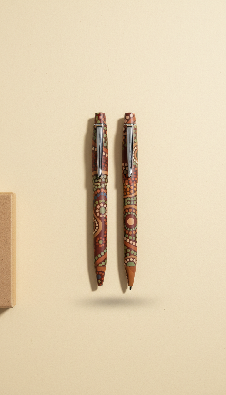 Sunlit clay Aboriginal design pen set