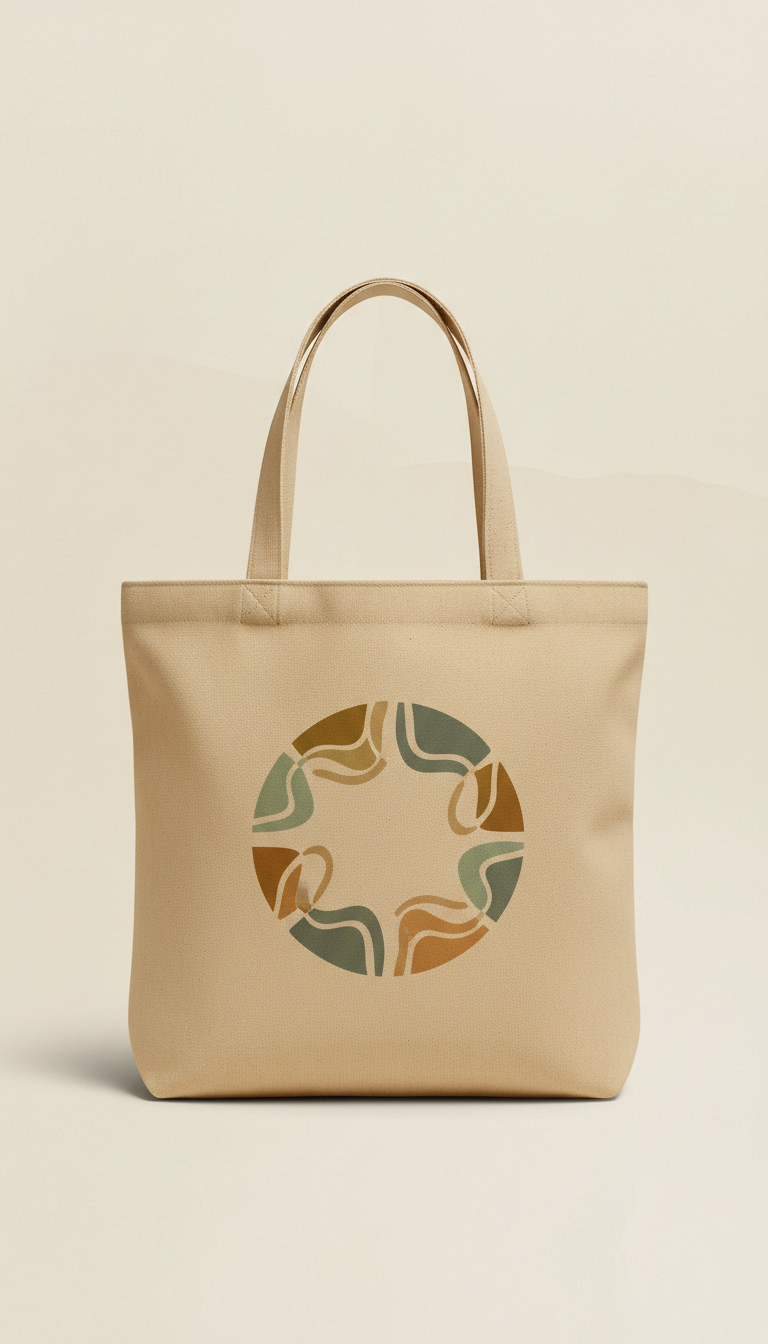 Canvas tote bag with story circle motif